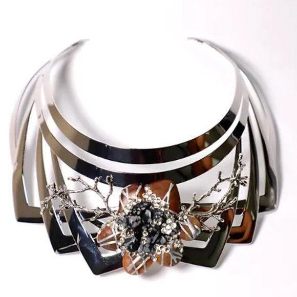 Silver Choker Necklace and Earrings SET of 2 Pieces Excellent Magazine Featured - Picture 2 of 11
